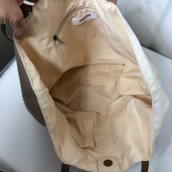 Sonoma Pineapple Natural Canvas Snap Closure Tassel Detail Hard Bottom Tote Bag, - Picture 10 of 16